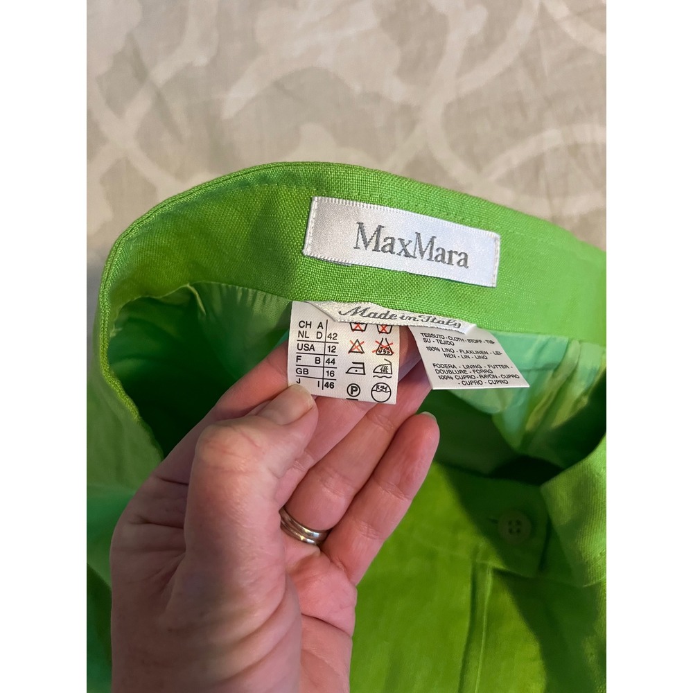 Max Mara Lime Green 100% Linen Pencil Skirt Made in‎ Italy Size 12 - Picture 3 of 10